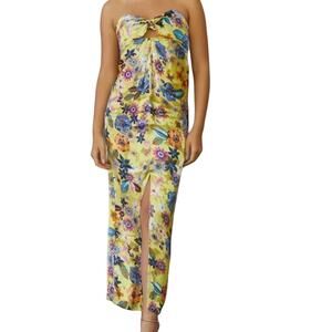 Anthropologie Twist-Front Midi Dress Yellow Floral Print Small Fun Party Dress
